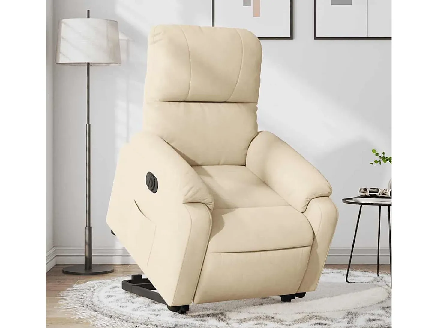 Poltrona Confortável | Poltrona reclinável elevatória elétrica tecido microfibra creme SHL350229