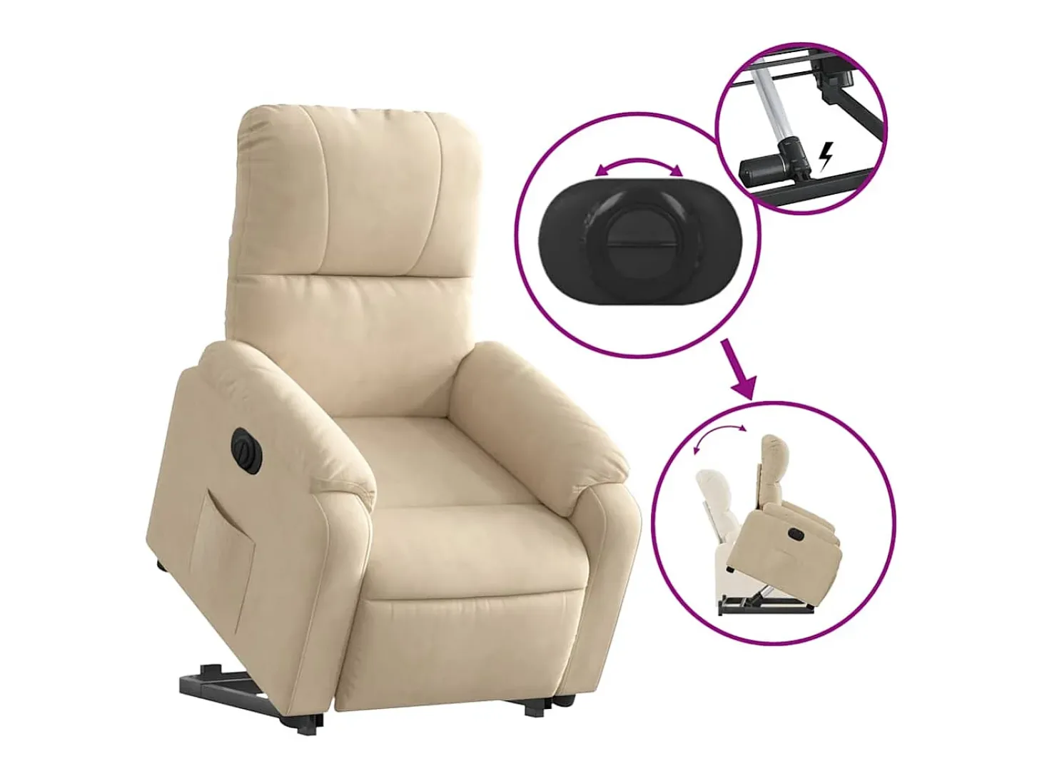 Poltrona Confortável | Poltrona reclinável elevatória elétrica tecido microfibra creme SHL350229