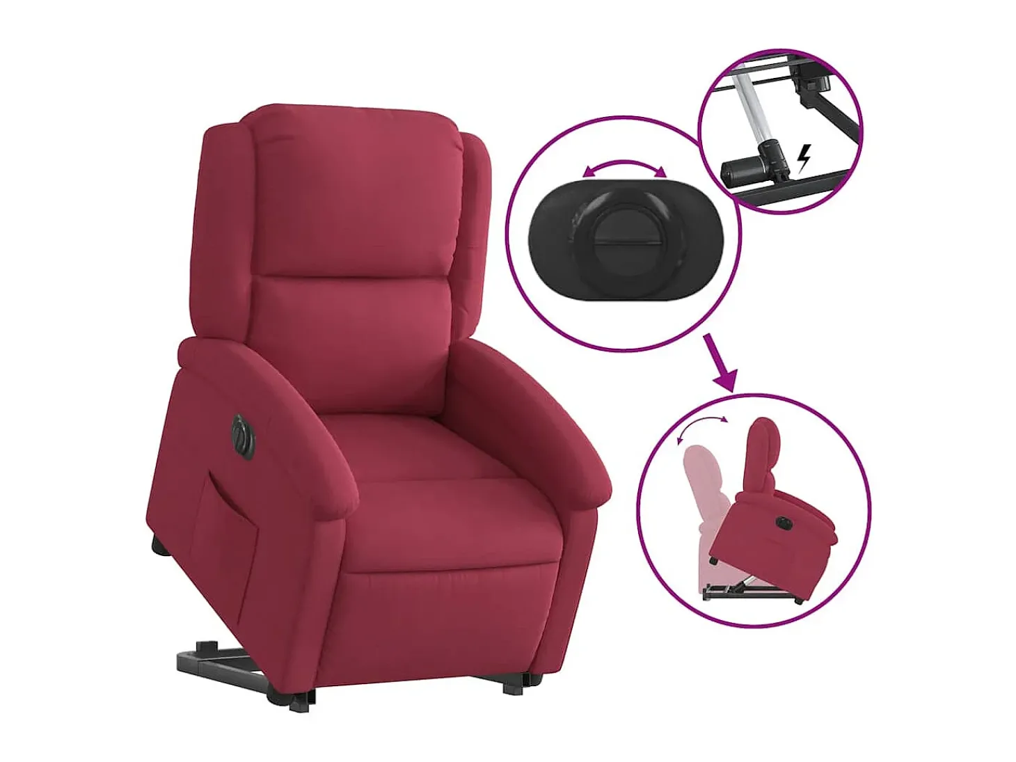 Poltrona Confortável | Poltrona reclinável elevatória elétrica veludo vermelho-tinto SHL80127