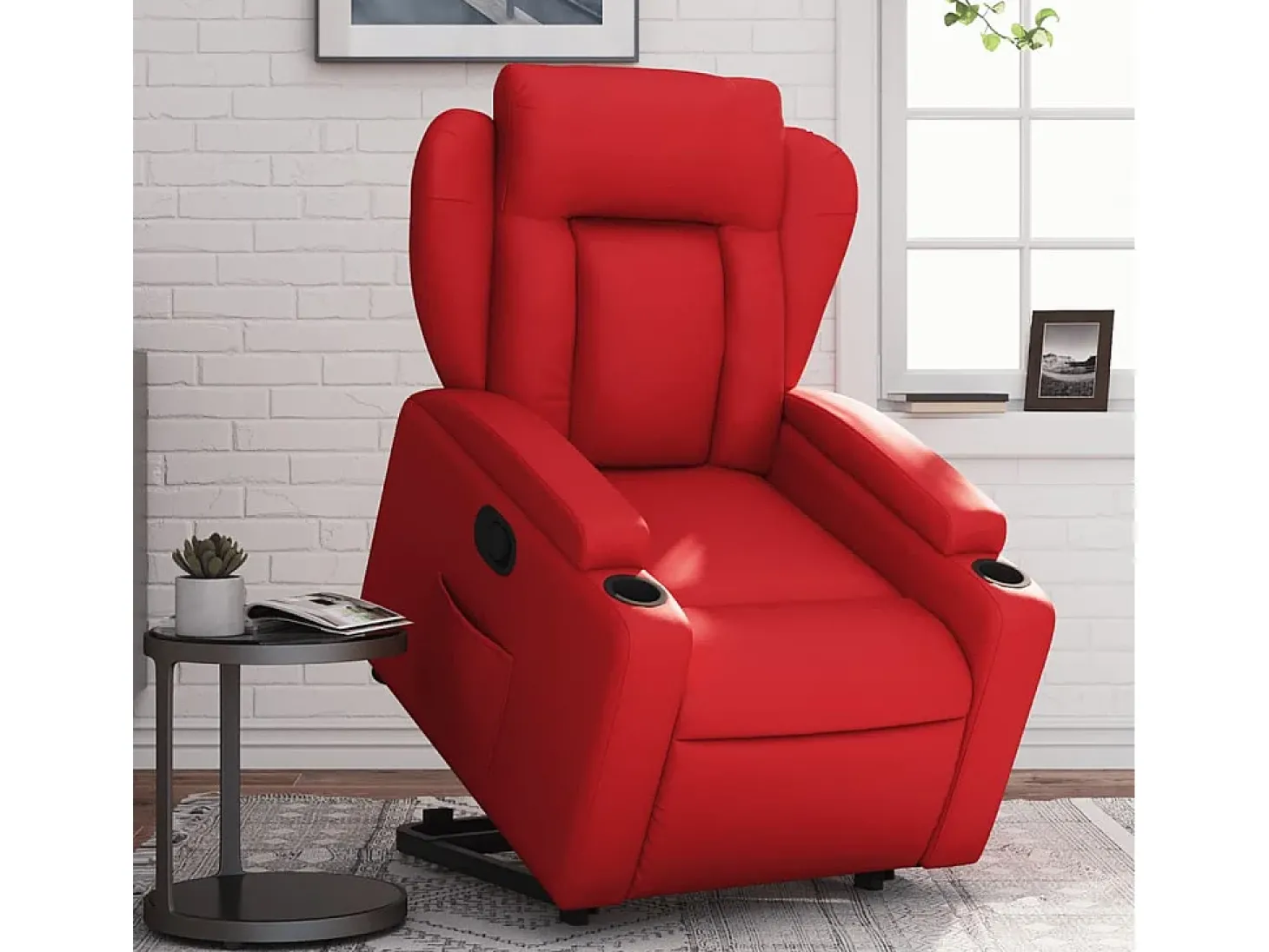Poltrona Confortável | Poltrona reclinável elevatória couro artificial vermelho SHL319033