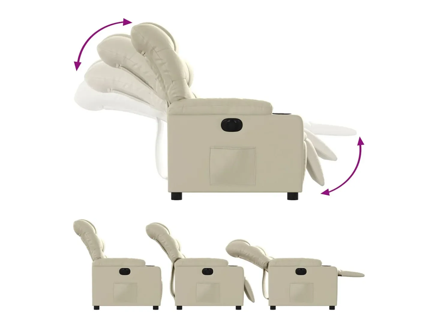 Poltrona Confortável | Poltrona reclinável elétrica couro artificial cor creme SHL106096
