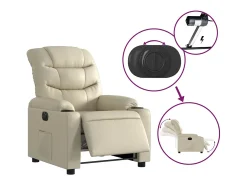 Poltrona Confortável | Poltrona reclinável elétrica couro artificial cor creme SHL106096