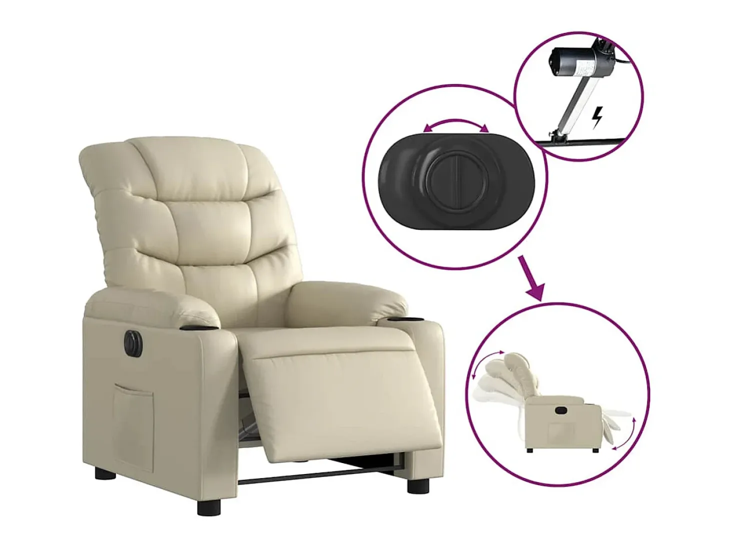 Poltrona Confortável | Poltrona reclinável elétrica couro artificial cor creme SHL106096
