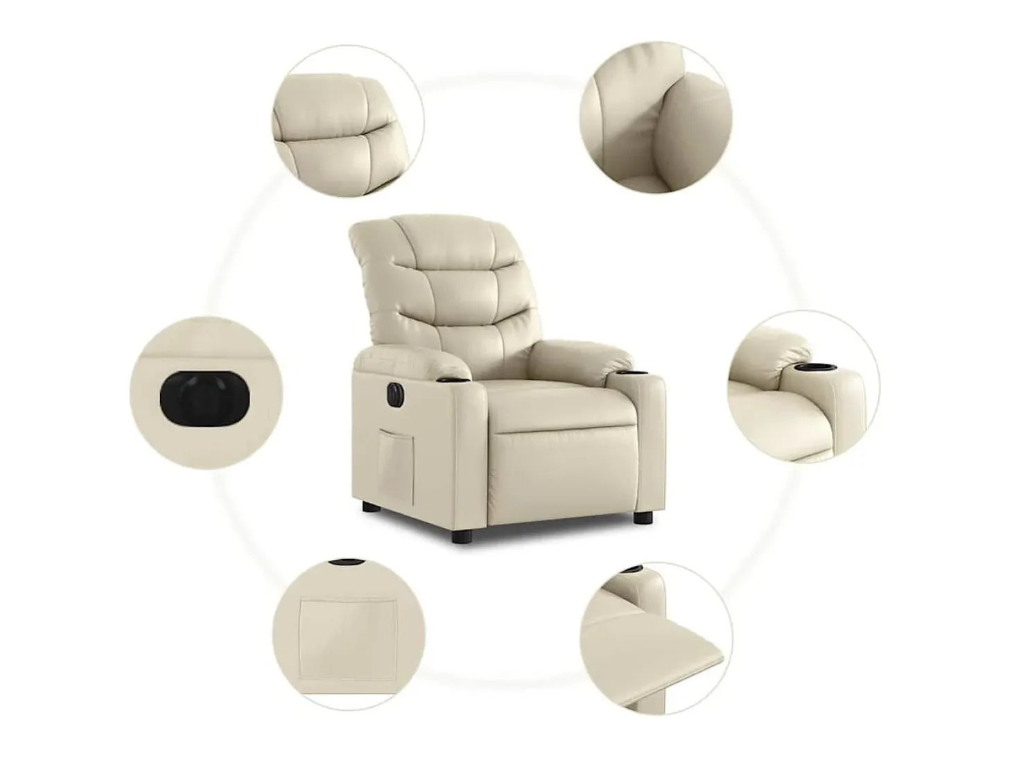 Poltrona Confortável | Poltrona reclinável elétrica couro artificial cor creme SHL106096