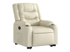 Poltrona Confortável | Poltrona reclinável elevatória couro artificial cor creme SHL157316