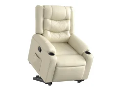 Poltrona Confortável | Poltrona reclinável elevatória couro artificial cor creme SHL157316