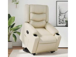 Poltrona Confortável | Poltrona reclinável elevatória couro artificial cor creme SHL157316