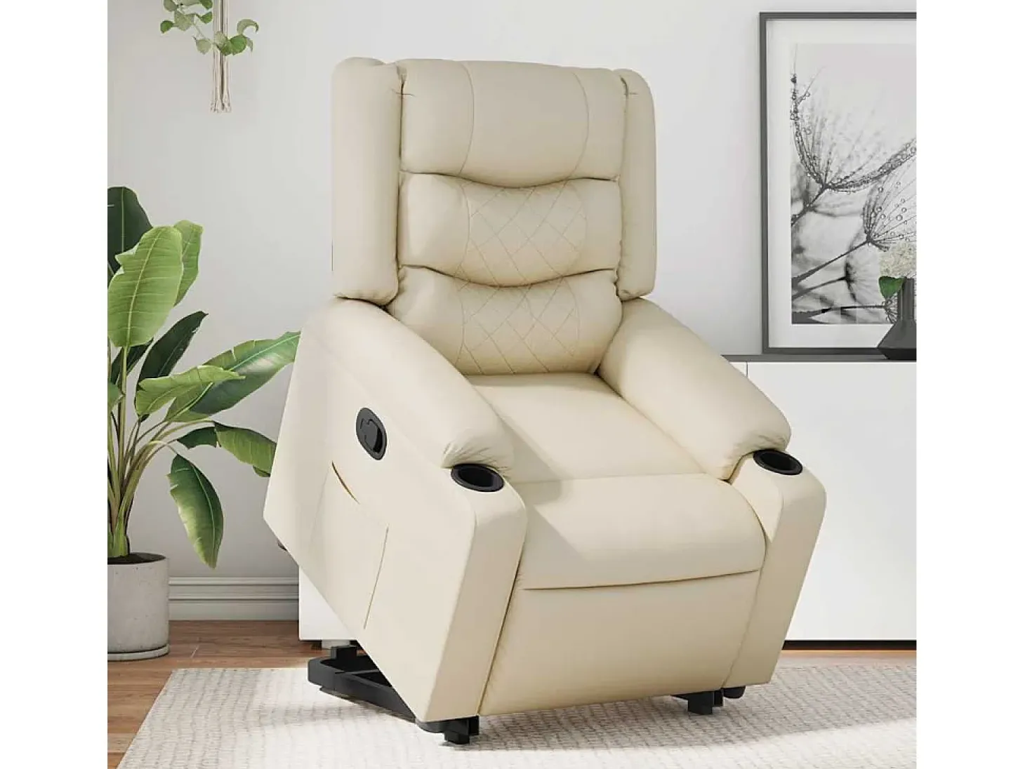 Poltrona Confortável | Poltrona reclinável elevatória couro artificial cor creme SHL157316