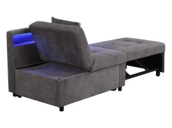 Poltrona convertível com LED, USB, Type-C e suporte lombar - Sofá-cama multifunções - Tecido de linho cinzento escuro