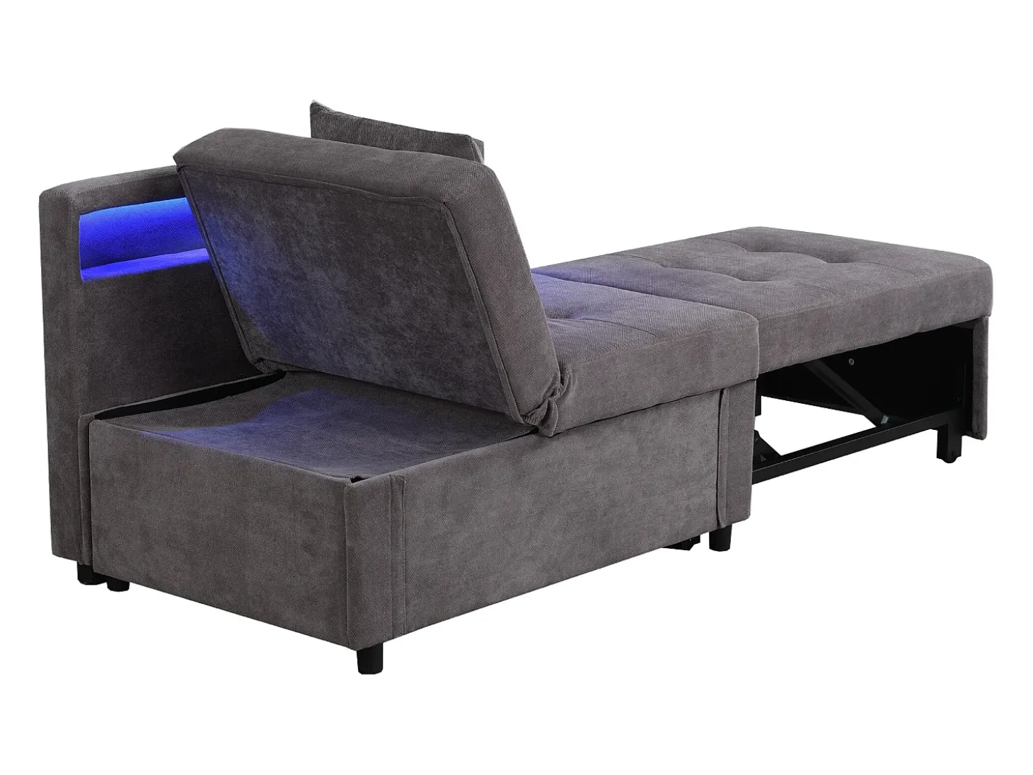 Poltrona convertível com LED, USB, Type-C e suporte lombar - Sofá-cama multifunções - Tecido de linho cinzento escuro