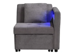 Poltrona convertível com LED, USB, Type-C e suporte lombar - Sofá-cama multifunções - Tecido de linho cinzento escuro