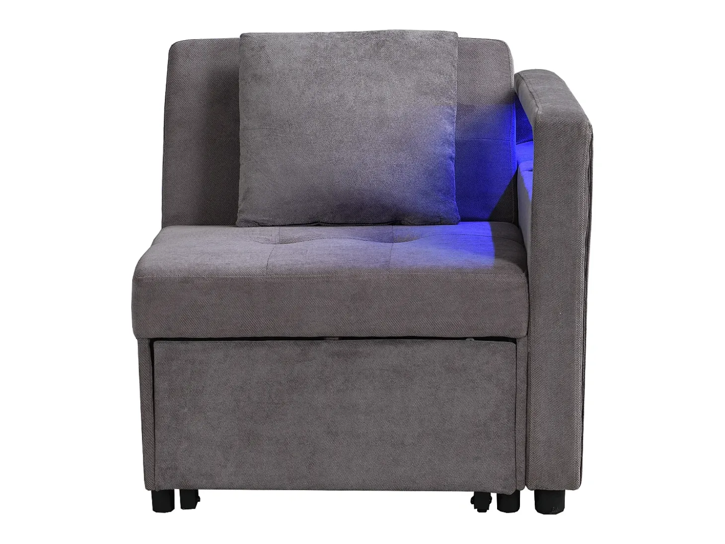 Poltrona convertível com LED, USB, Type-C e suporte lombar - Sofá-cama multifunções - Tecido de linho cinzento escuro