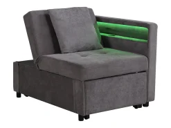 Poltrona convertível com LED, USB, Type-C e suporte lombar - Sofá-cama multifunções - Tecido de linho cinzento escuro