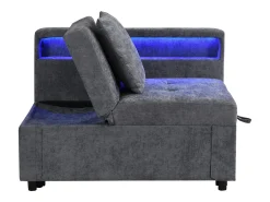 Poltrona convertível com LED, USB, entrada Type-C e apoio lombar - Sofá-cama multifunções - Tecido de linho cinzento