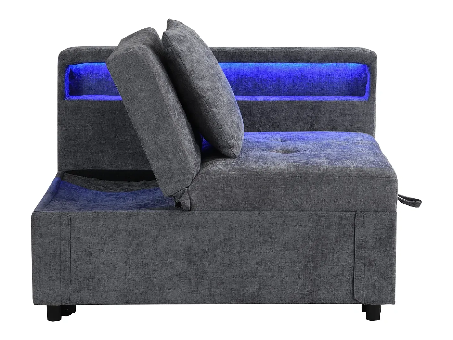 Poltrona convertível com LED, USB, entrada Type-C e apoio lombar - Sofá-cama multifunções - Tecido de linho cinzento