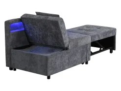 Poltrona convertível com LED, USB, entrada Type-C e apoio lombar - Sofá-cama multifunções - Tecido de linho cinzento