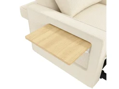 Poltrona convertível em bombazine bege - Sofá individual com mesa de apoio e portas USB/Tipo-C