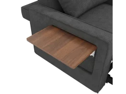 Poltrona convertível em bombazine cinzento - Sofá individual com mesa de apoio e portas USB/Tipo-C
