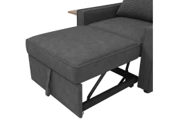 Poltrona convertível em bombazine cinzento - Sofá individual com mesa de apoio e portas USB/Tipo-C