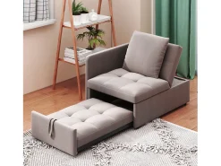 Poltrona convertível em sofá-cama - Encosto ajustável - Tecido de linho cinzento