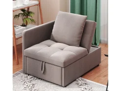 Poltrona convertível em sofá-cama - Encosto ajustável - Tecido de linho cinzento