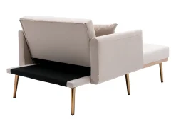 Poltrona convertível em veludo bege com encosto regulável em 3 posições 165x90x77cm