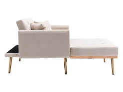 Poltrona convertível em veludo bege com encosto regulável em 3 posições 165x90x77cm