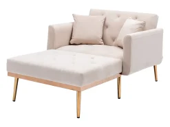 Poltrona convertível em veludo bege com encosto regulável em 3 posições 165x90x77cm