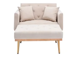 Poltrona convertível em veludo bege com encosto regulável em 3 posições 165x90x77cm