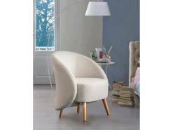 Poltrona Dabdal, poltrona lounge design, 100% Made in Italy, poltrona relaxante em tecido acolchoado, 70x60h80 cm, Bege