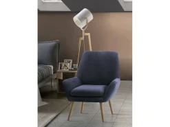 Poltrona Dabdall, Poltrona lounge design, 100% Made in Italy, Poltrona relaxante em tecido acolchoado, 80x70h95 cm, Azul