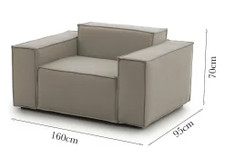 Poltrona Dbrogn, Poltrona de sala, 100% Fabricado na Itália, Poltrona relaxante em tecido acolchoado, 160x95h70 cm, Taupe