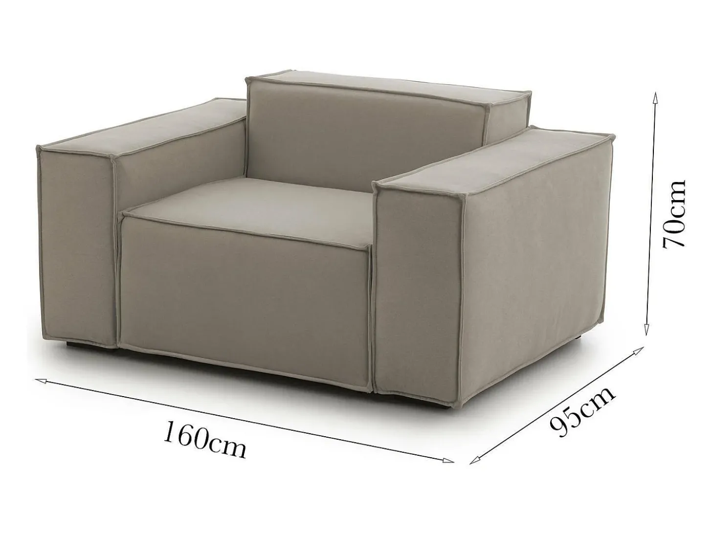 Poltrona Dbrogn, Poltrona de sala, 100% Fabricado na Itália, Poltrona relaxante em tecido acolchoado, 160x95h70 cm, Taupe