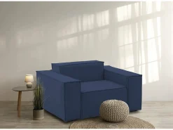 Poltrona Dciurri, Poltrona de sala, 100% Fabricado na Itália, Poltrona relaxante em tecido acolchoado, 140x95h70 cm, Azul