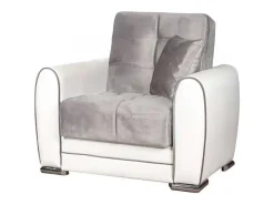 Poltrona Dcont, Poltrona de armazenamento para sala, conversível em cama, Poltrona relaxante em tecido acolchoado, 97x84h91 cm, Branco e Cinza Claro