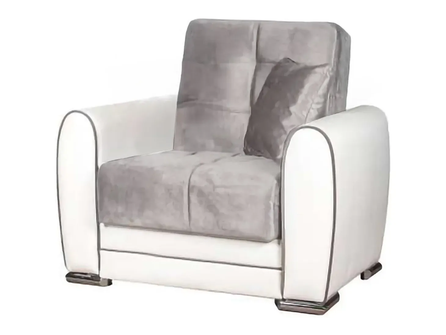 Poltrona Dcont, Poltrona de armazenamento para sala, conversível em cama, Poltrona relaxante em tecido acolchoado, 97x84h91 cm, Branco e Cinza Claro