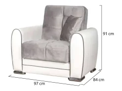 Poltrona Dcont, Poltrona de armazenamento para sala, conversível em cama, Poltrona relaxante em tecido acolchoado, 97x84h91 cm, Branco e Cinza Claro