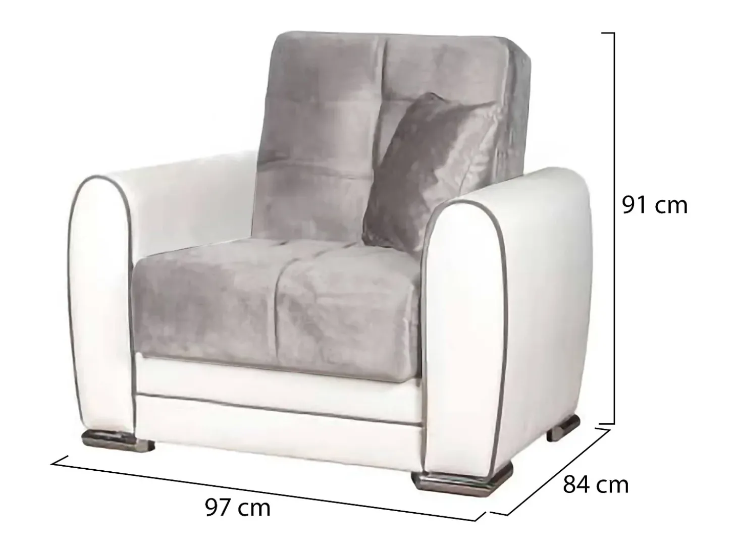 Poltrona Dcont, Poltrona de armazenamento para sala, conversível em cama, Poltrona relaxante em tecido acolchoado, 97x84h91 cm, Branco e Cinza Claro