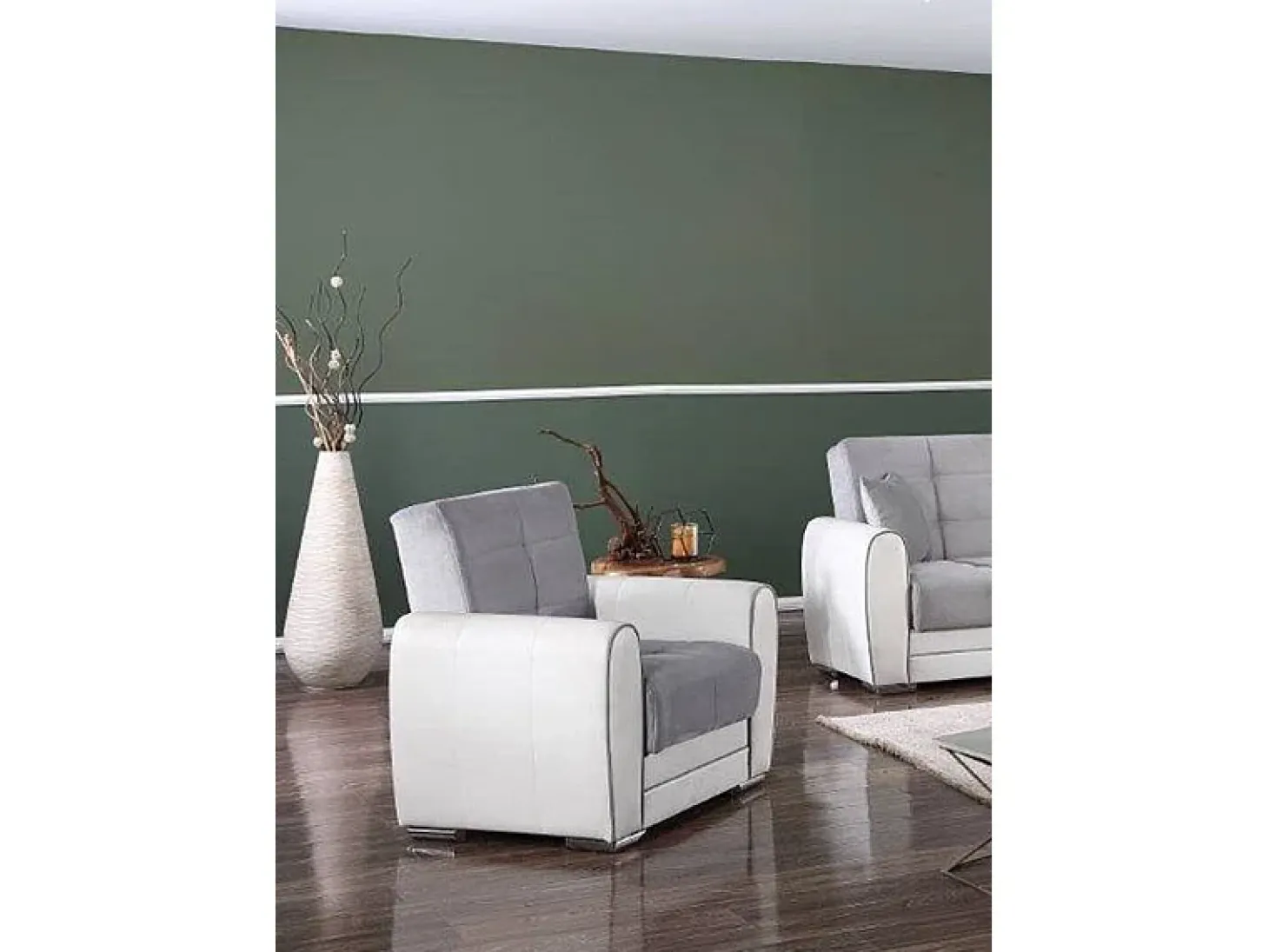 Poltrona Dcont, Poltrona de armazenamento para sala, conversível em cama, Poltrona relaxante em tecido acolchoado, 97x84h91 cm, Branco e Cinza Claro