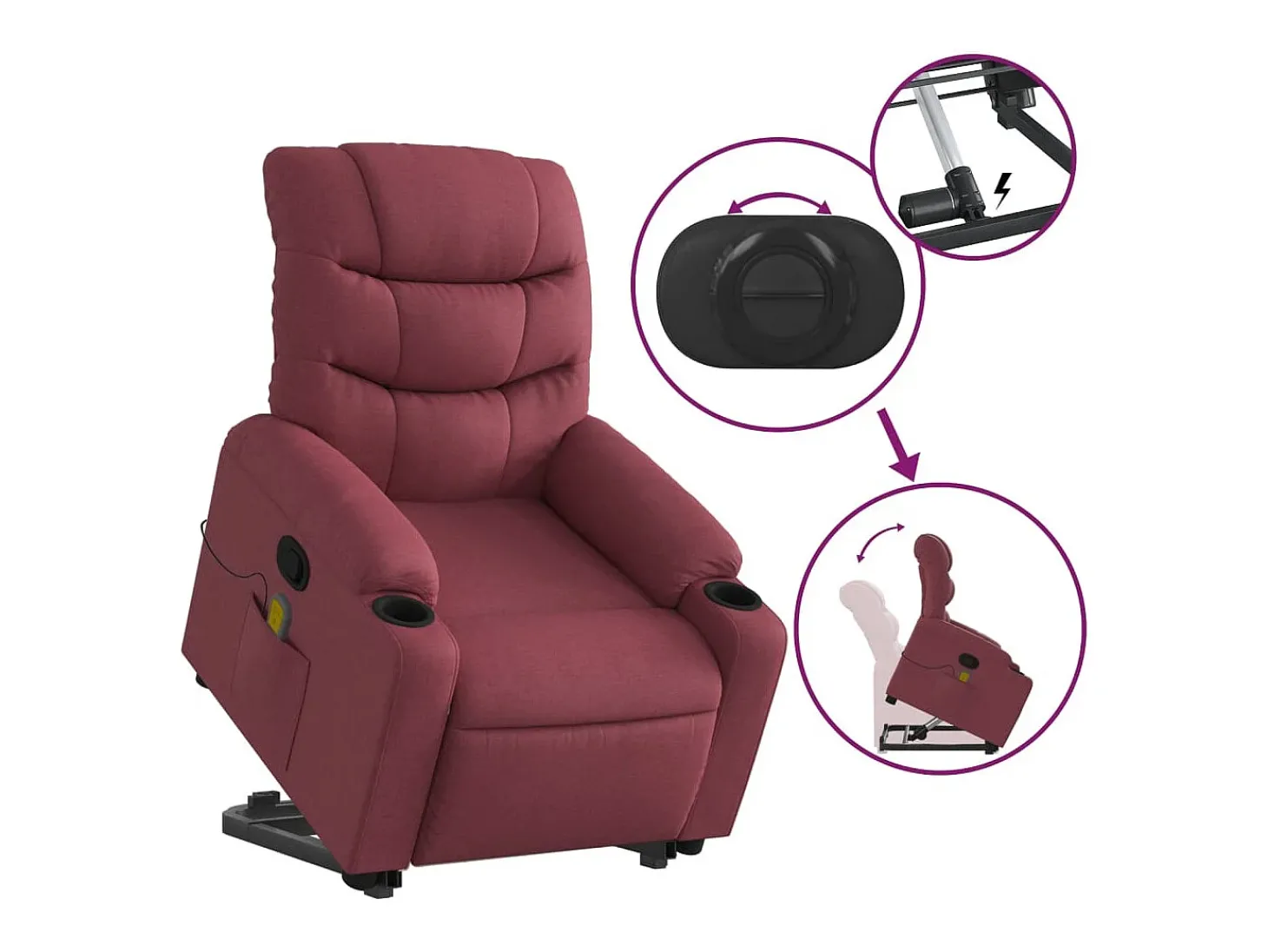 Poltrona de massagens reclin. elevatória tecido vermelho tinto SHL571220