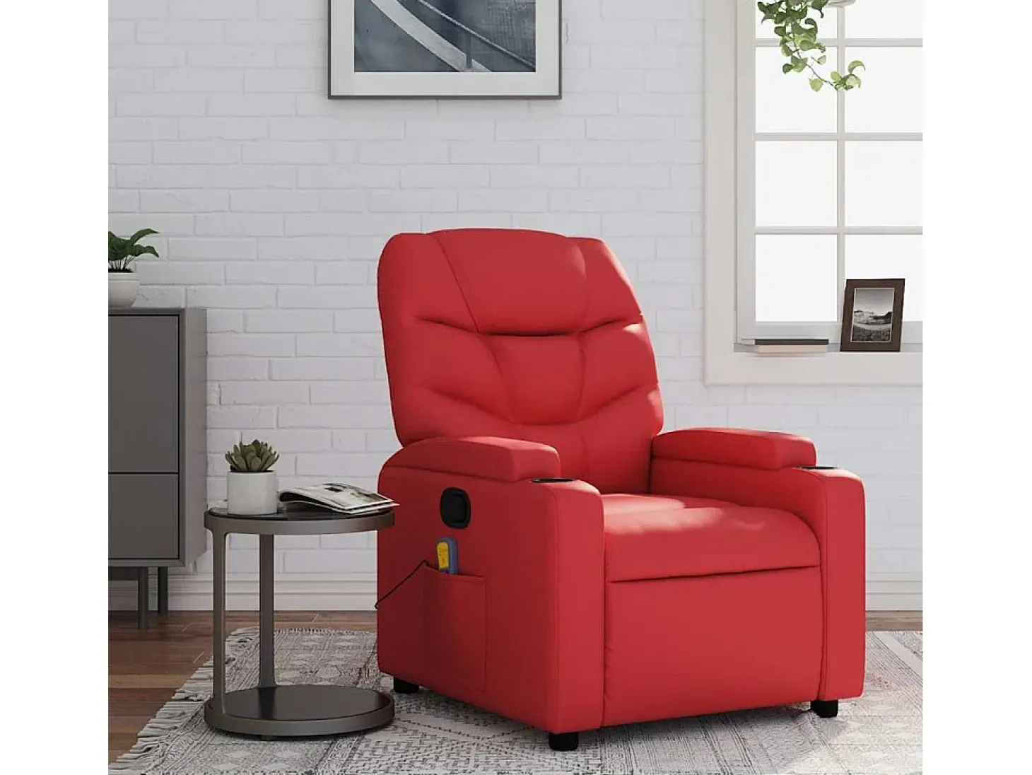 Poltrona de massagens reclinável couro artificial vermelho SHL118555