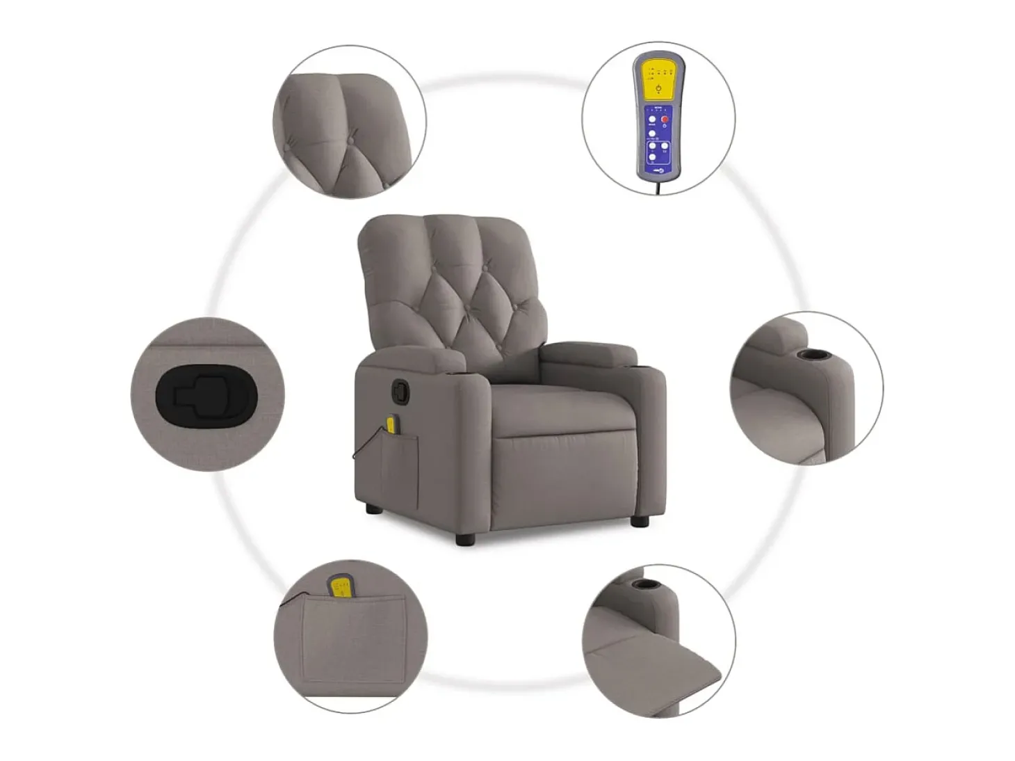 Poltrona de massagens reclinável tecido cinzento-acastanhado SHL971750