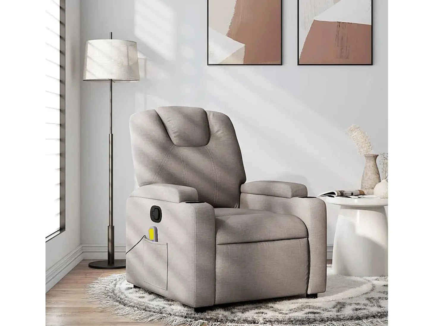 Poltrona de massagens reclinável tecido cinzento-acastanhado SHL313941
