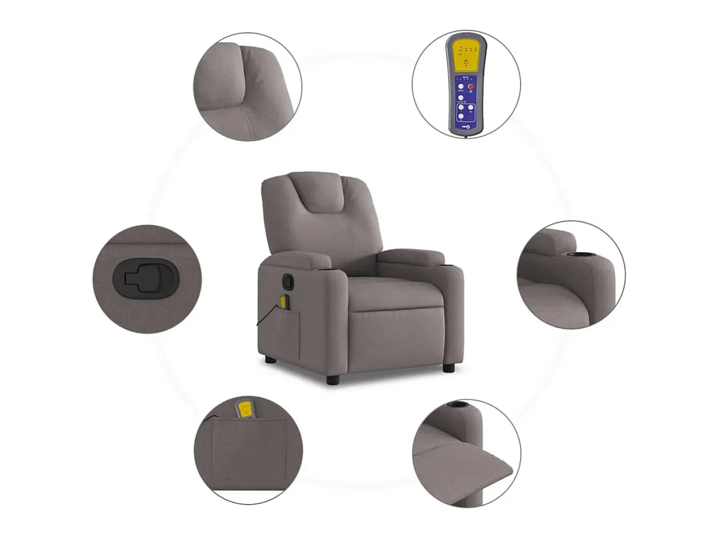 Poltrona de massagens reclinável tecido cinzento-acastanhado SHL313941