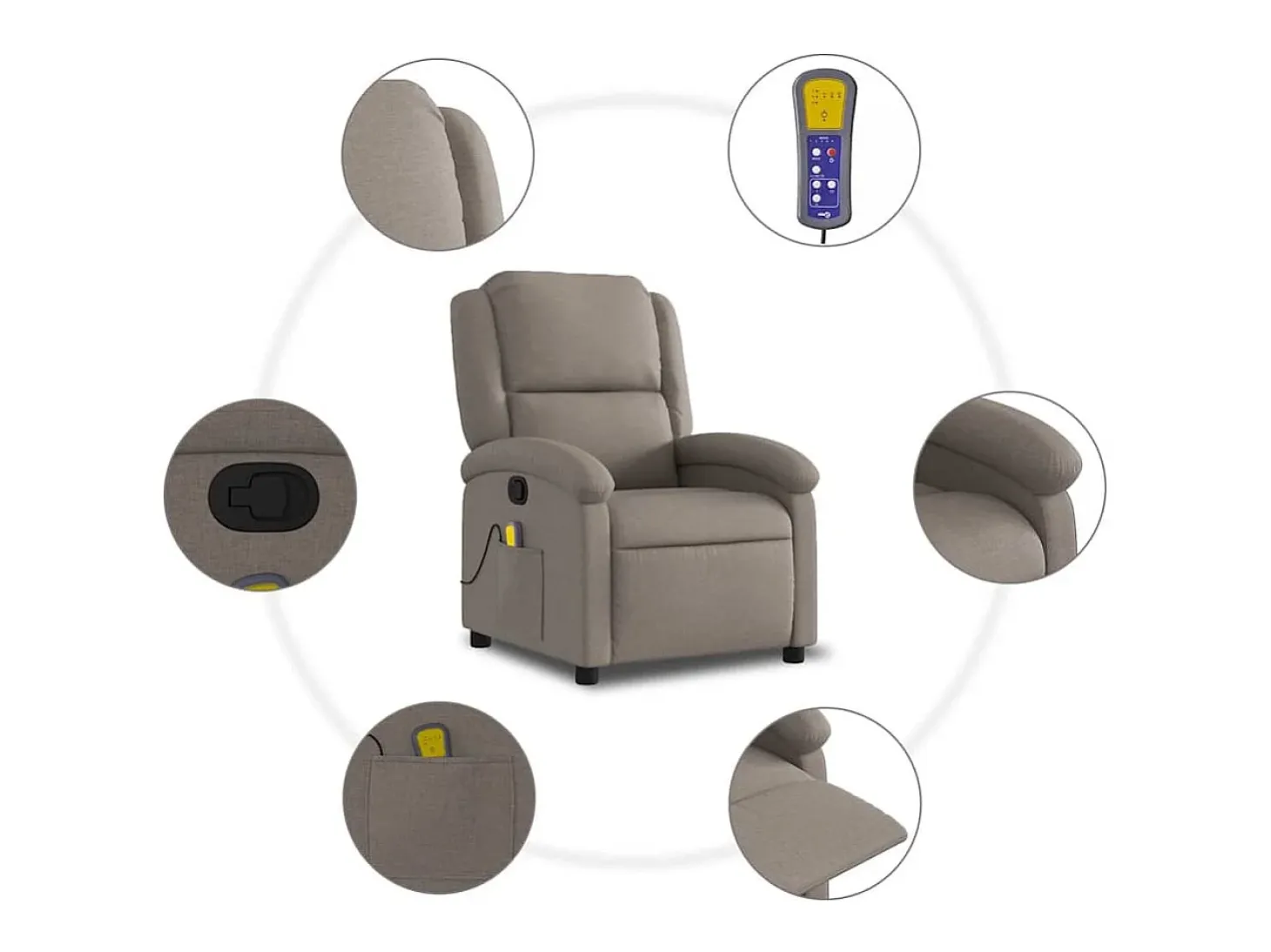 Poltrona de massagens reclinável tecido cinzento-acastanhado SHL886843