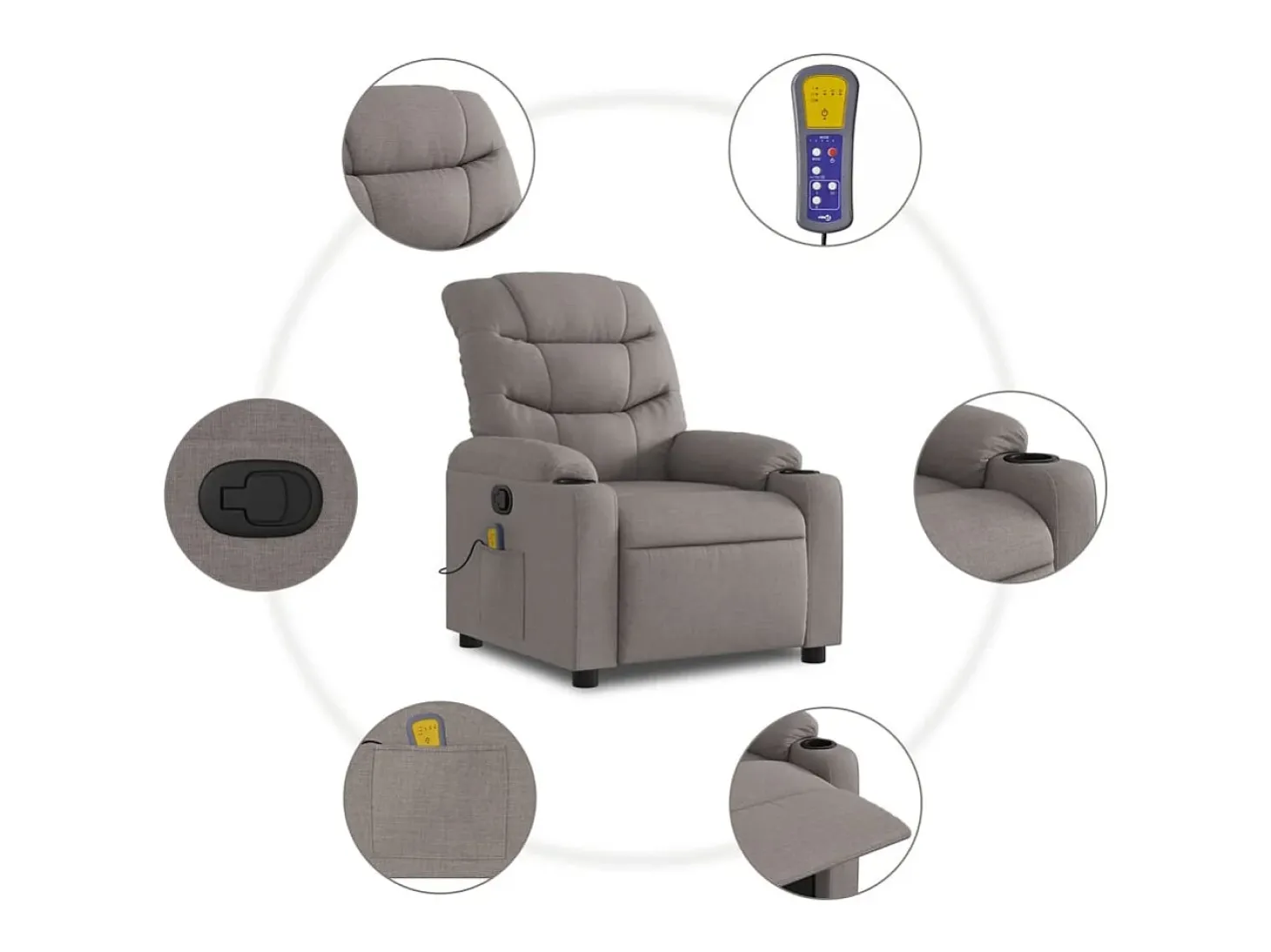 Poltrona de massagens reclinável tecido cinzento-acastanhado SHL970717