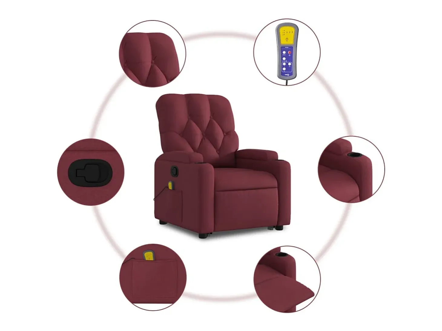 Poltrona de massagens reclin. elevatória tecido vermelho tinto SHL819693