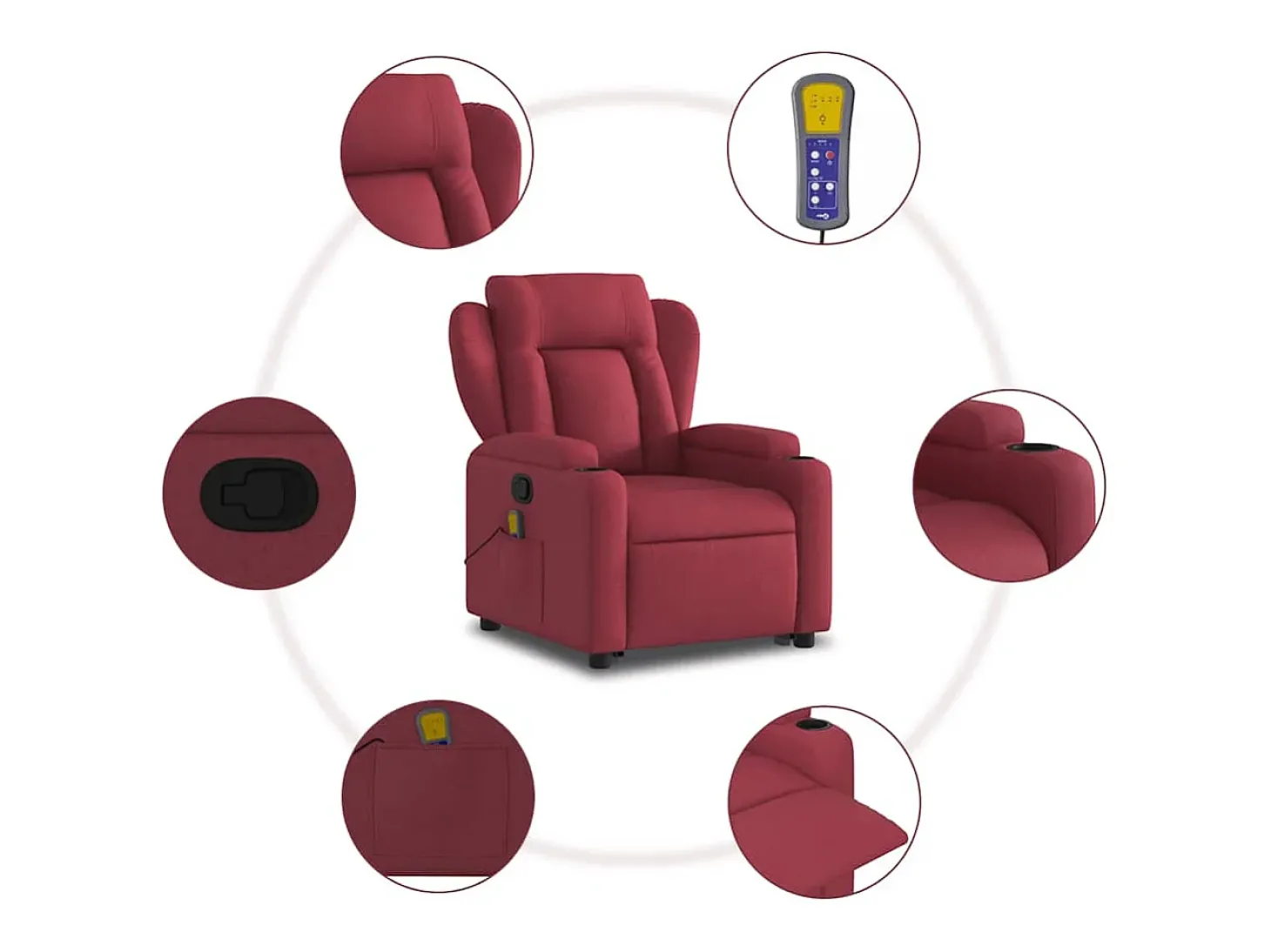 Poltrona de massagens reclin. elevatória tecido vermelho tinto SHL606843
