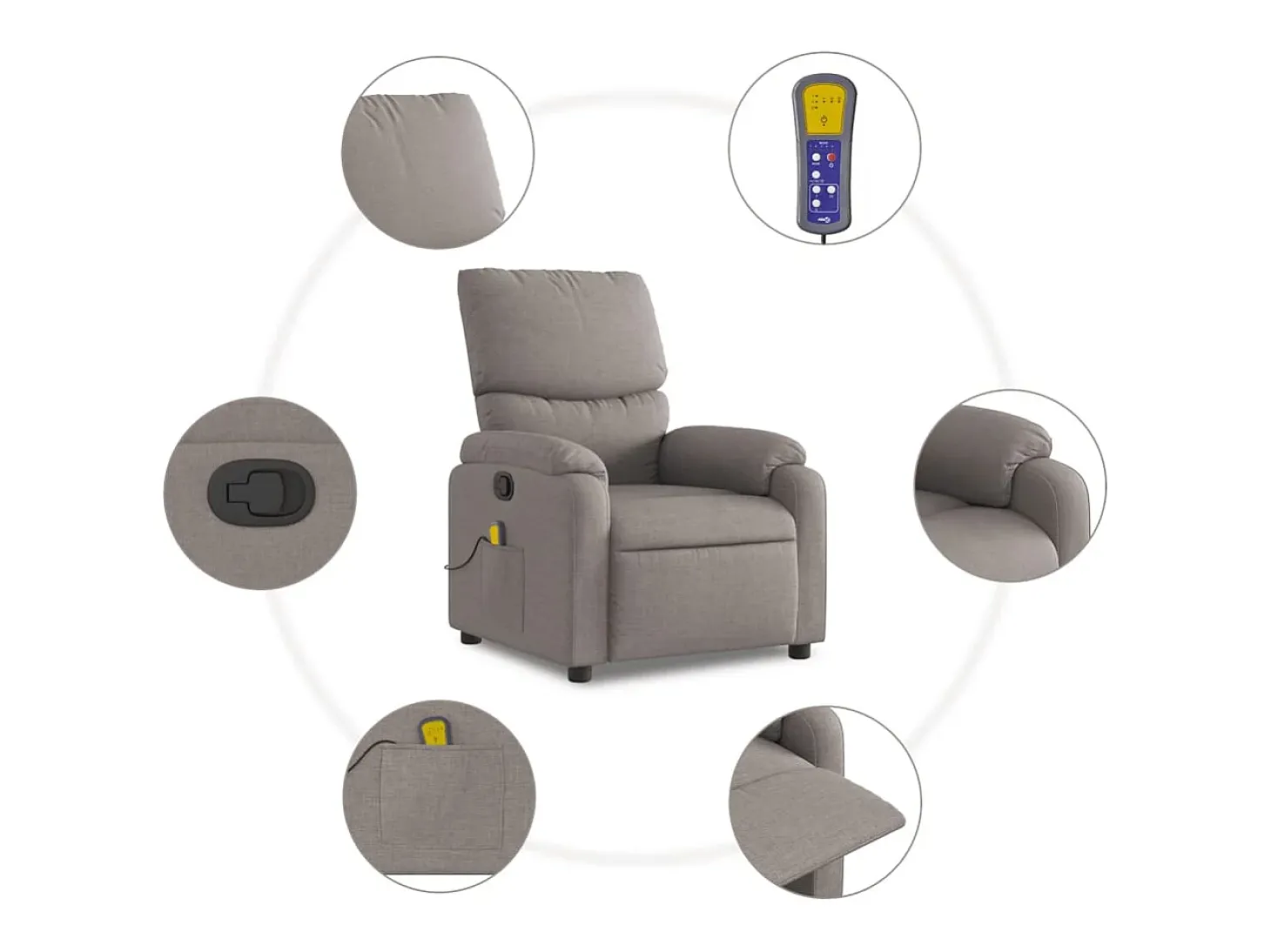 Poltrona de massagens reclinável tecido cinzento-acastanhado SHL593421