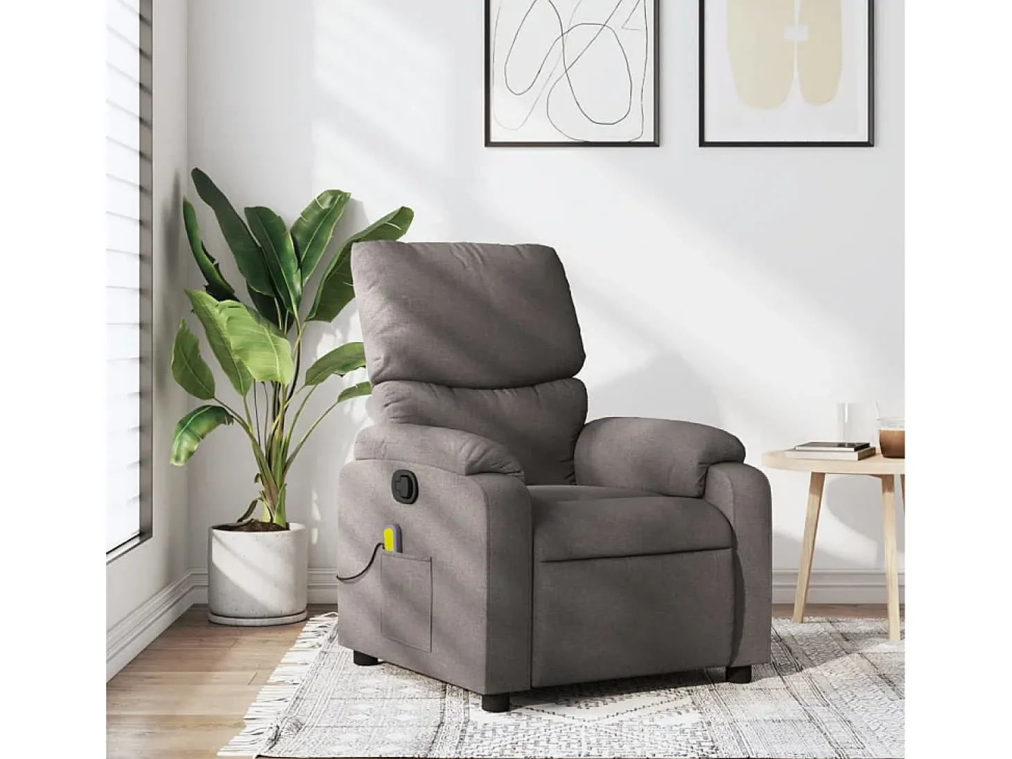 Poltrona de massagens reclinável tecido cinzento-acastanhado SHL593421